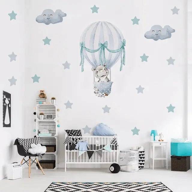 Baby Room Decor: Cartoon Hot Air Balloon Stickers Easy do Wall do