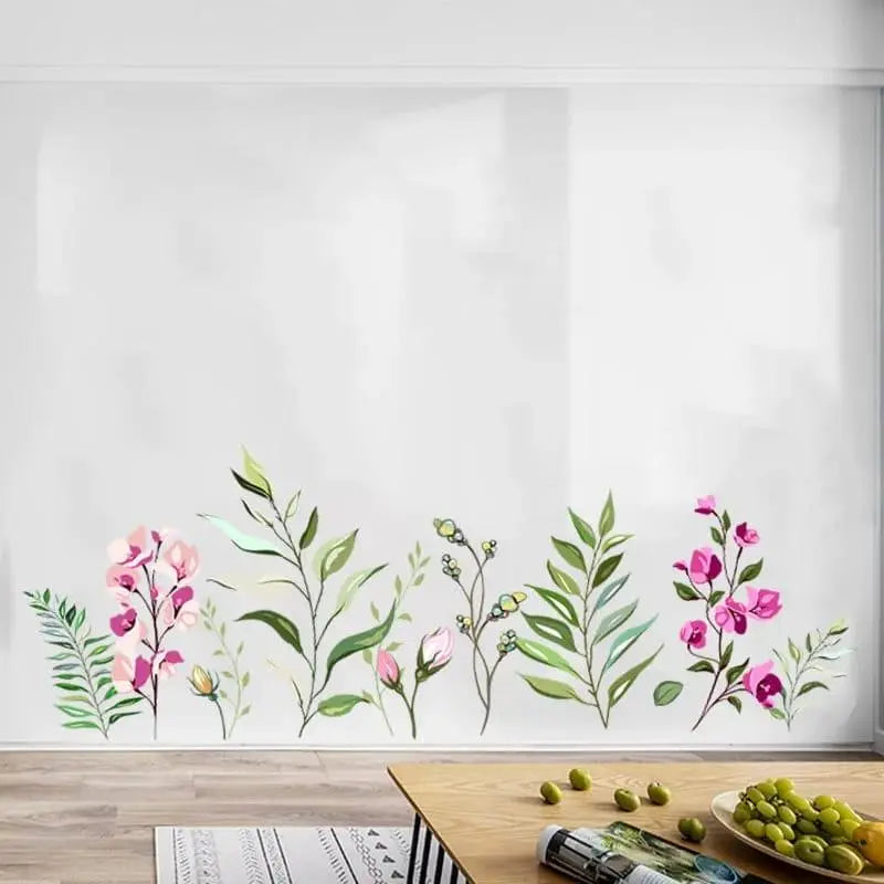 Pink Flower and Leaves Border Wall Sticker Easy do Wall do