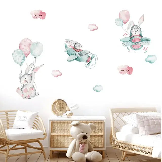 Watercolor Bunny & Balloon Wall Decals - Nursery Decor Easy do Wall do