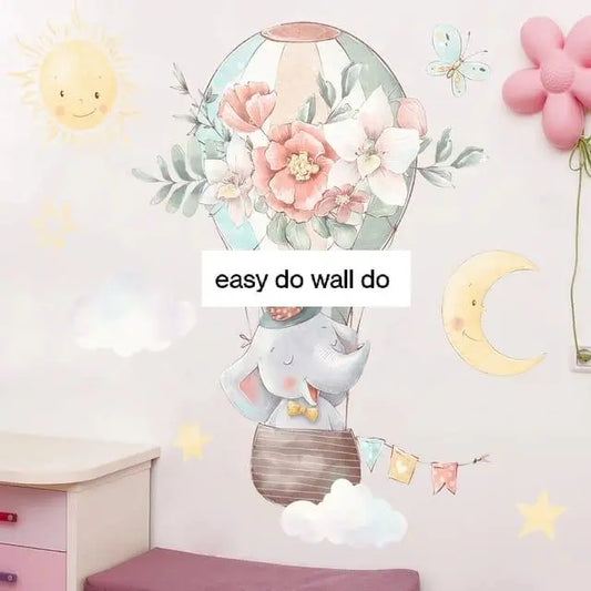 Adorable Elephant Hot Air Balloon Wall Stickers Easy do Wall do