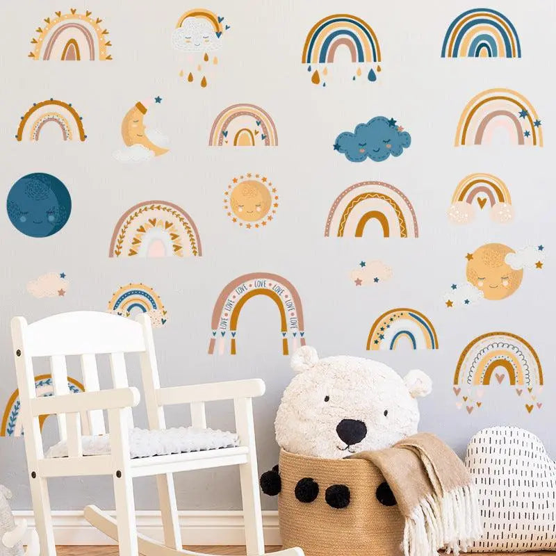 Boho Rainbow, Sun & Clouds Wall Stickers for Kids Rooms Easy do Wall do