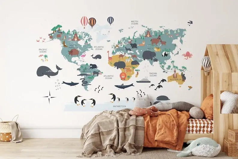 Educational Animal World Map Wall Mural - Easy do Wall do