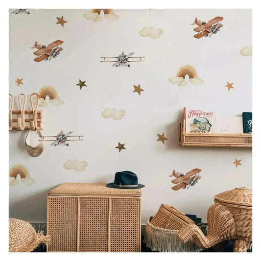Vintage Airplane and Star Wall Stickers for Kids' Rooms - Easy do Wall do