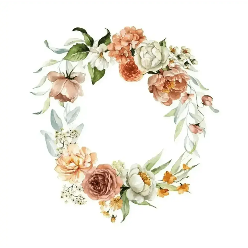 Watercolor Floral Wreath Wallpaper Sticker - Elegant Nature Decor - Easy do Wall do