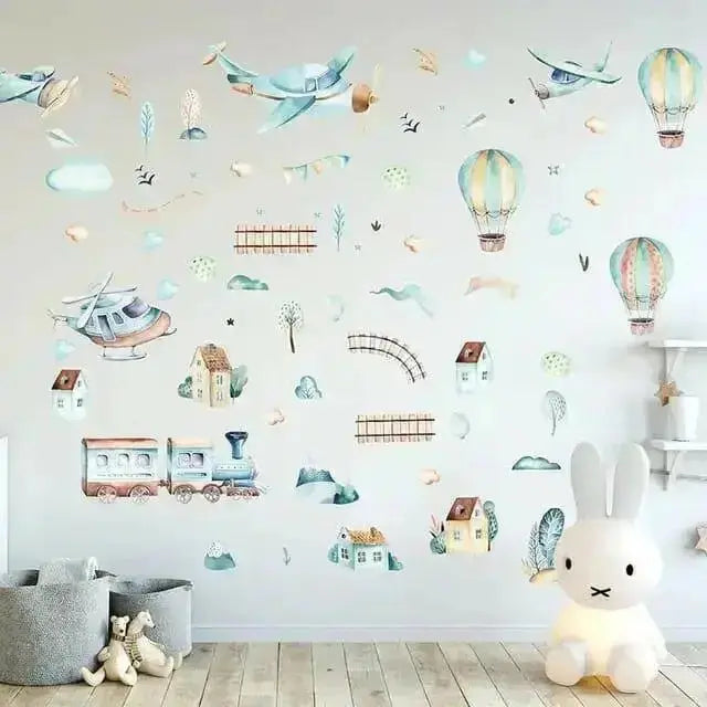 Watercolor Transportation Wall Stickers - Fun Kids’ Room Decor - Easy do Wall do