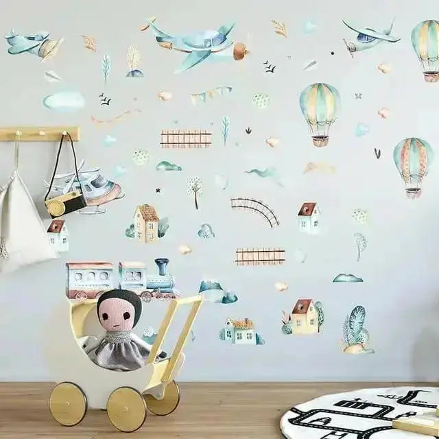 Watercolor Transportation Wall Stickers - Fun Kids’ Room Decor - Easy do Wall do