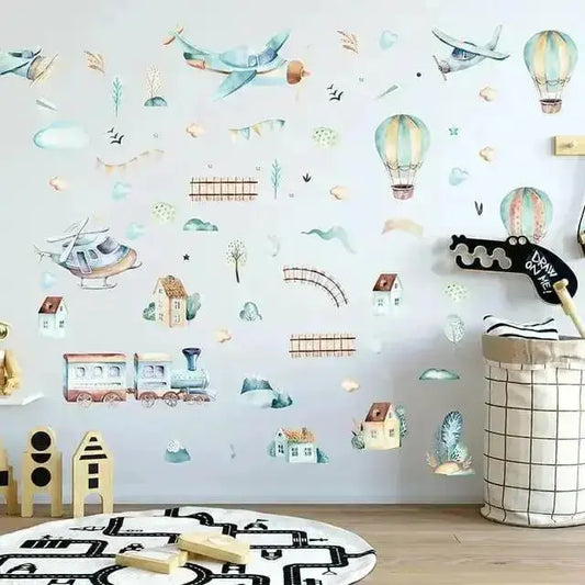 Watercolor Transportation Wall Stickers - Fun Kids’ Room Decor - Easy do Wall do